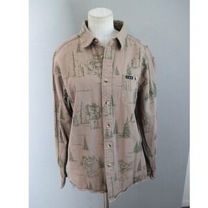 Teton Gravity Research Button Up Shirt Large Smoky The Bear Outdoor Long Sleeve